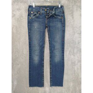 True Religion Jeans Women 27 x 27 Billy Flap Pockets Straight Low Rise Raw Hem